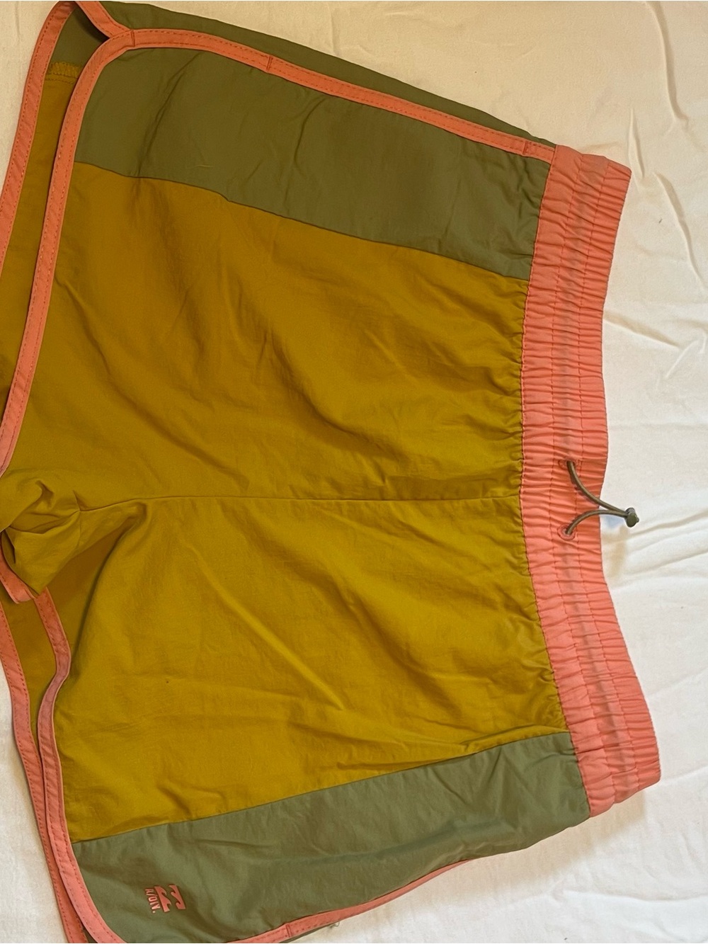 Billabong Athletic Shorts in Mustard, Olive & Coral Trim